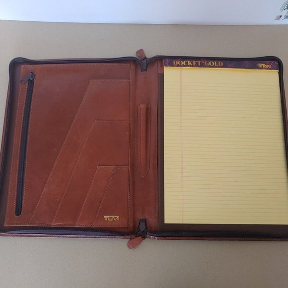 Tumi Office Tumi Brown Leather Zippered Executive Portfolio Notepad Organizer Binder Planner
